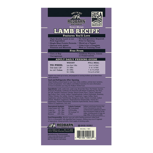 Redbarn Lamb Recipe Rolled Food (4 lb)