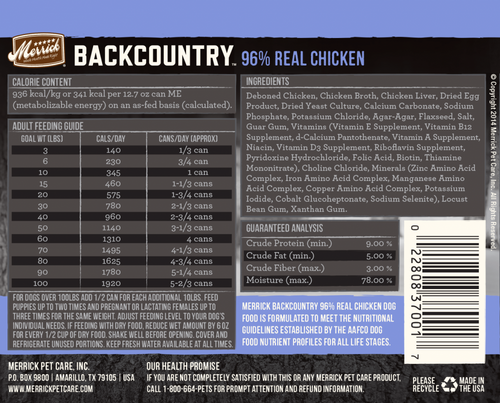 Merrick Backcountry Grain Free Backcountry 96% Chicken Recipe Canned Dog Food