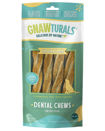 Gnawturals Dental Chews Twisted Sticks Chicken Flavor (M-LG)