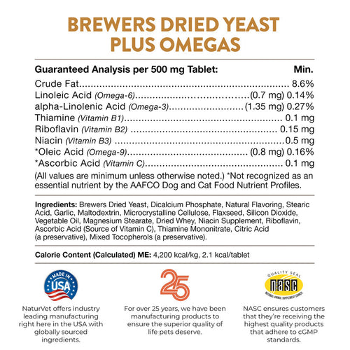 NaturVet Brewers Dried Yeast Formula with Garlic Flavoring Plus Omegas