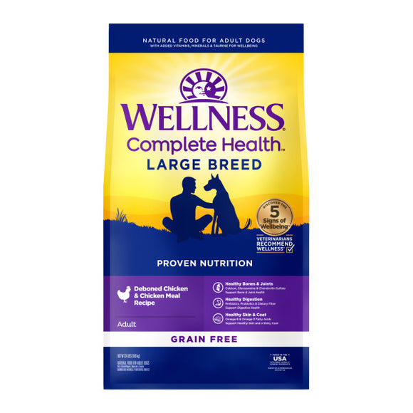 Wellness Complete Health Grain Free Large Breed Deboned Chicken and Chicken Meal Recipe Dry Dog Food