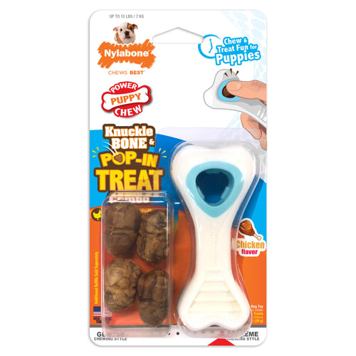 Nylabone Puppy Power Chew Knuckle Bone Pop-In Treat Toy & Treat Combo