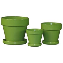 Planter With Saucer, Apple Green Clay,7.5 x 7-In.