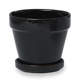 Clay Planter With Saucer, Black, 4-1/2 x 4.3 In.