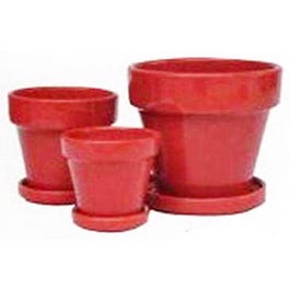 Clay Planter With Attached Saucer, Paprika, 7.5 x 7-In.