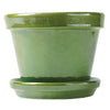 Clay Planter With Attached Saucer, Grass Green, 8.25 x 6.75-In.