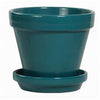 Clay Planter Pot With Attached Saucer, Petrol, 6 x 5.25-In.