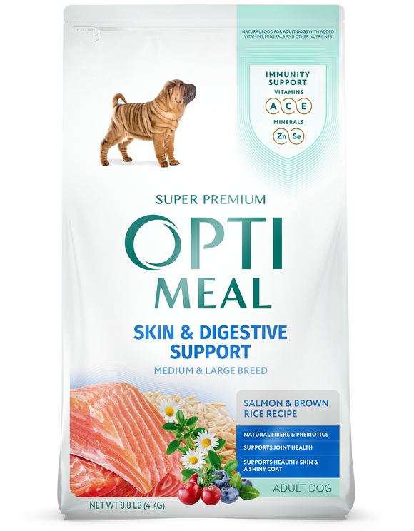 Optimeal Adult Medium & Large Breed Skin & Digestive Support Salmon & Brown Rice Recipe Dog Food
