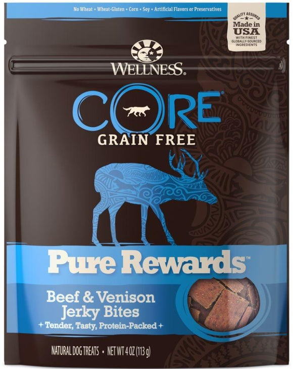 Wellness CORE Natural Grain Free Pure Rewards Beef and Venison Recipe Jerky Bites Dog Treats