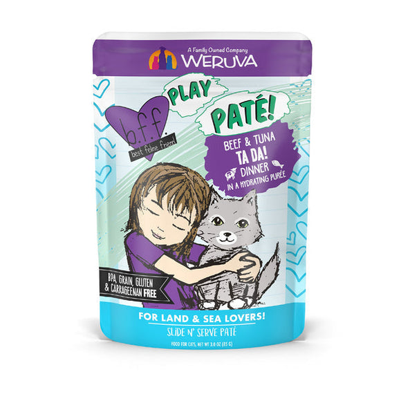 Weruva BFF PLAY Paté Beef & Tuna Ta Da! Dinner in a Hydrating Purée Cat Food (3.0 Oz Pouch)