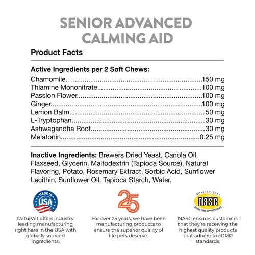 NaturVet Senior Advanced Calming Aid Dog Soft Chews for Dogs (60 Soft Chews)