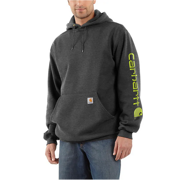 Carhartt Men's Midweight Signature Logo Hooded Sweatshirt - Carbon Heather - L - Regular (Large, Carbon Heather)